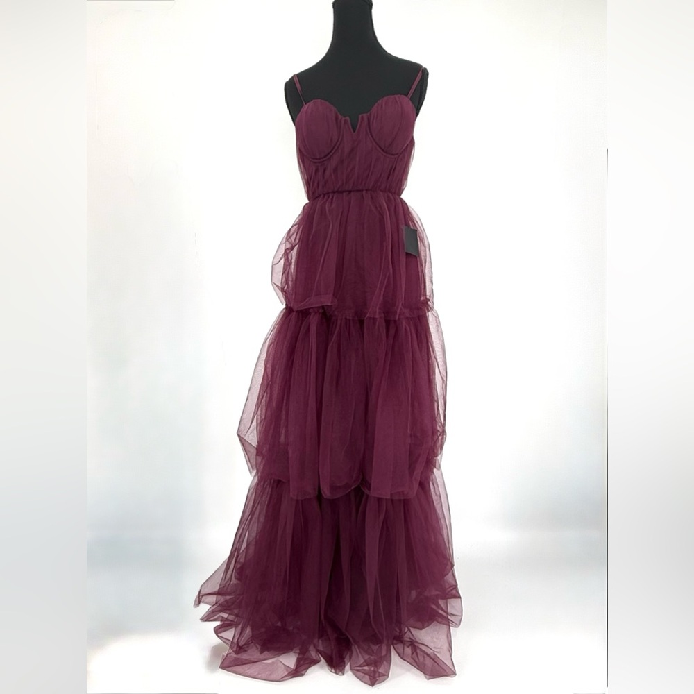 Lulus Unforgettable Poise Tulle‎ Bustier Tiered Maxi Dress, Plum Purple, XS, NWT - Picture 6 of 15
